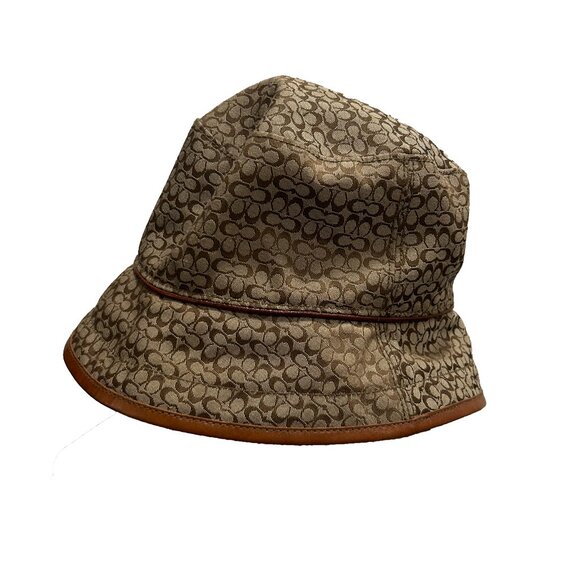 Coach Accessories - Vintage COACH CC Brown Canvas Bucket Hat Leather Trim M/L